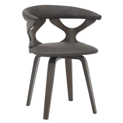 Dining Chairs Round Leather Seat with Solid Wood Legs Accent Arm Chair Modern Cut-Out Design