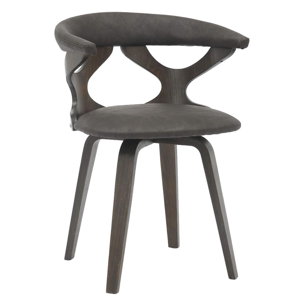 Klyne Modern Round Leather Seat Dining Chair with Cut-Out Design and Solid Poplar Wood Frame and Legs Accent Side Chair