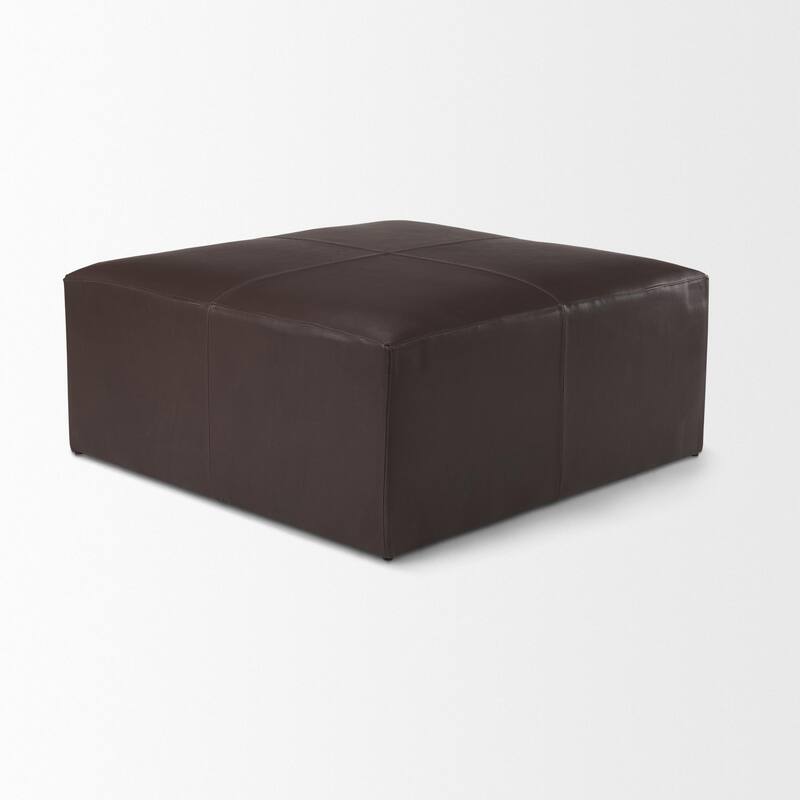 A leather ottoman with versatile style and function.