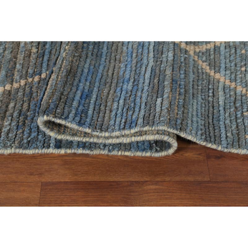 Moroccan Rug Hand-Knotted Blue Abstract Wool Carpet - 7'2"x 10'11"