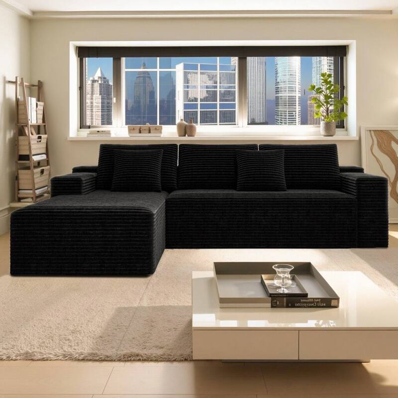 Roomfitters 104.3" Modular Sectional Sofa, 2-Piece Compressed Cloud Couch, No Assembly Required, Plush Corduroy, Black - Black