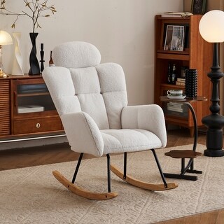 Teddy Fabric Upholstered Nursery Rocking Glider Chair with High ...
