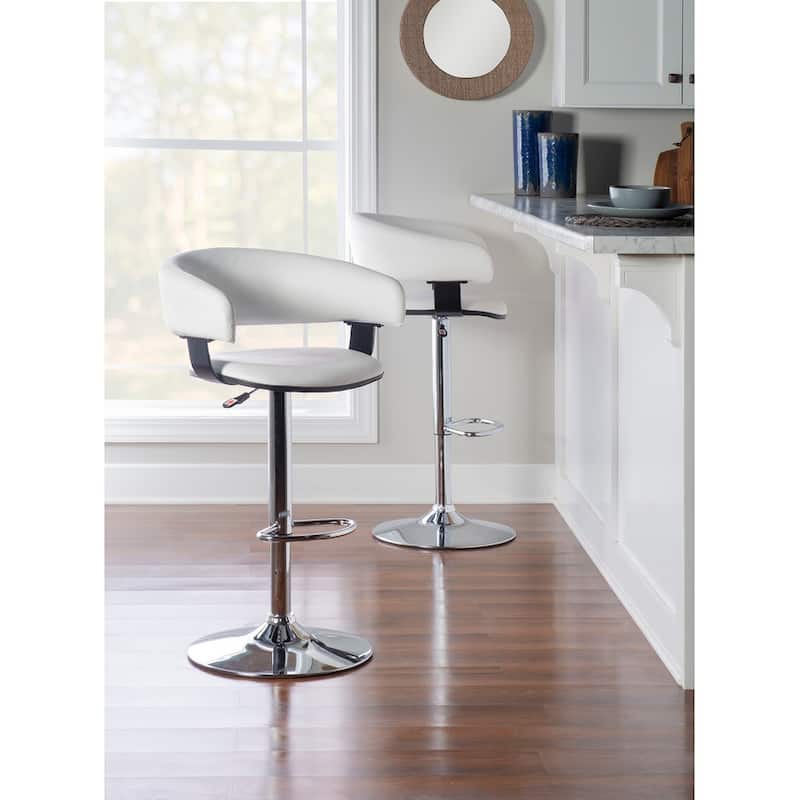 Roxie Faux Leather and Chrome Adjustable Height Bar Stool - White