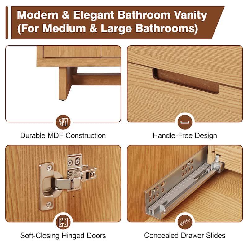 59.3" Bathroom Vanity with 4 Doors & 3 Drawers, Handle-Free Design, Soft-Close Hinges, Hidden Drawer Slides, SMC Resin Top