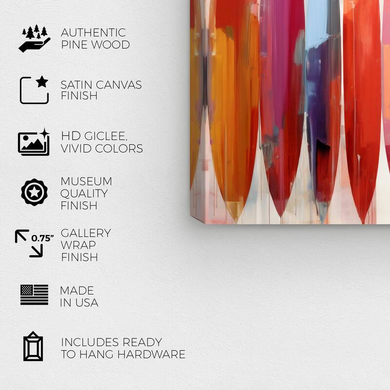 Wynwood Studio Canvas Nautical and Coastal Abstract Surfboards Red and Tan Modern & Contemporary Wall Art Canvas Print