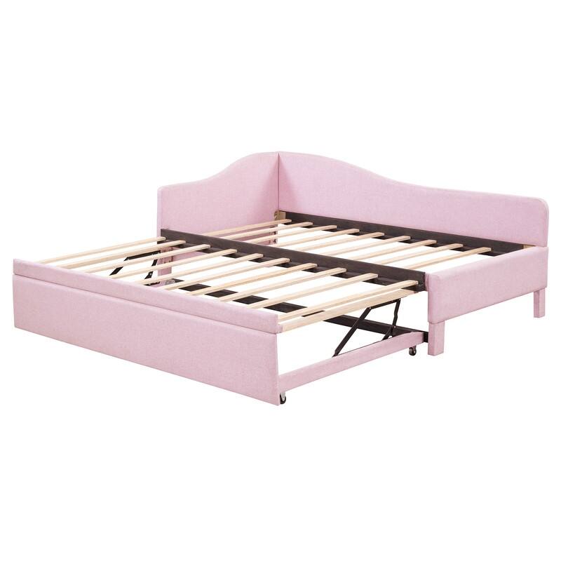 Twin-Size L-Shaped Upholstered Daybed With Pop-Up Trundle