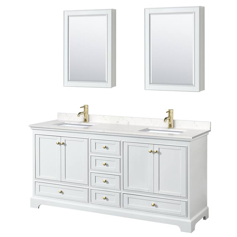 Wyndham Collection Deborah 72" Free Standing Double Basin Vanity Set - White / Carrara Cultured Marble Top / Brushed Gold