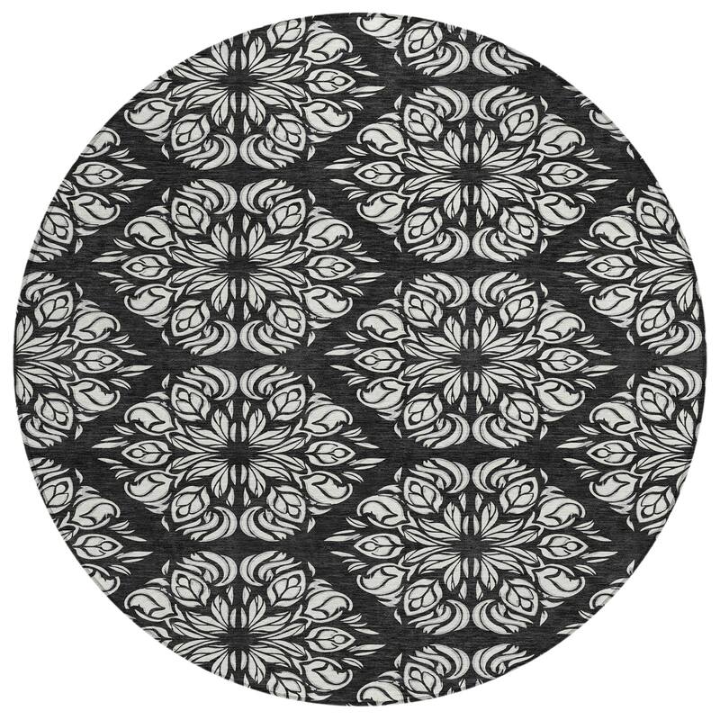 Machine Washable Indoor/ Outdoor Damask Pearl Chantille Rug