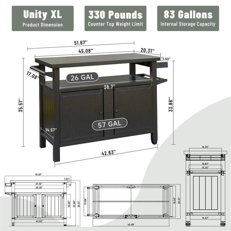 Grill Carts Outdoor Storage Cabinet with Wheels,Kitchen Island