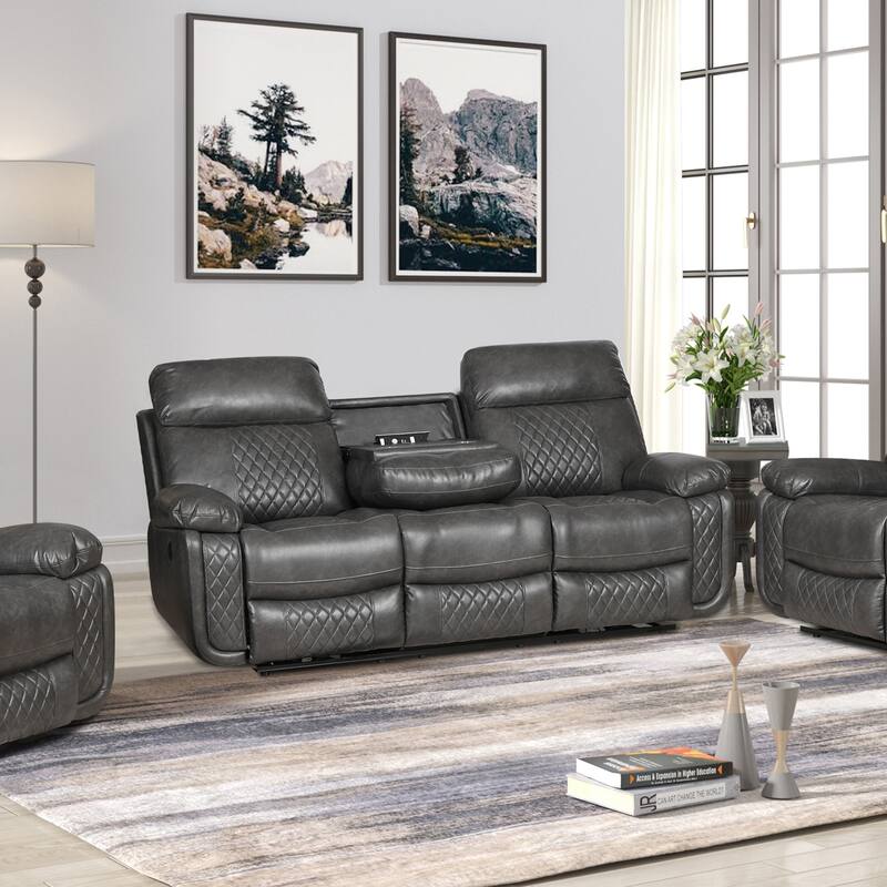 Contemporary Living Room Faux Leather Upholstered Sofa