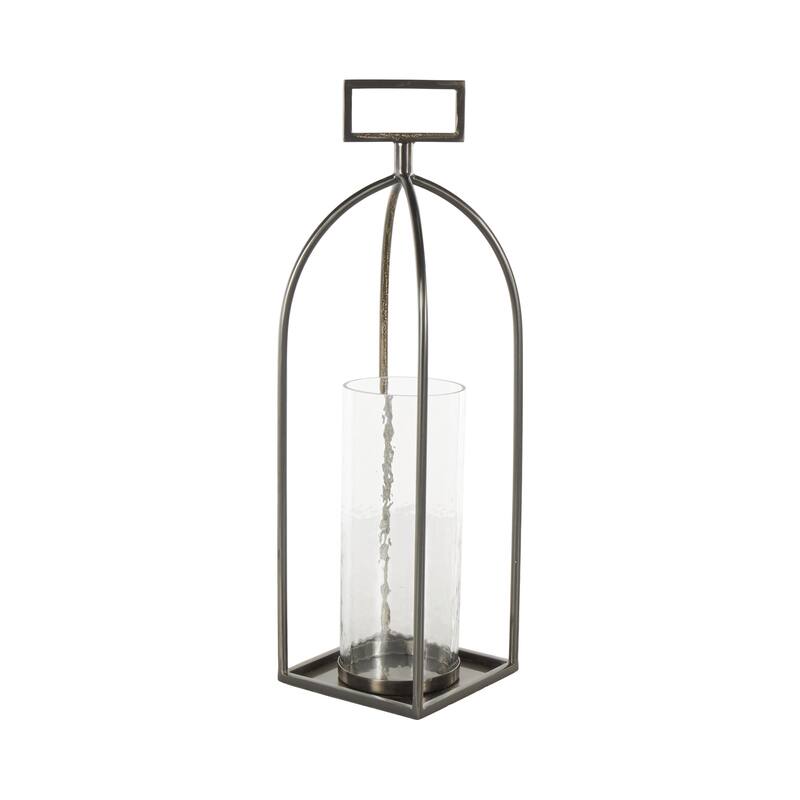 Metal Open Frame Candle Lantern with Rectangle Handles - Silver - Roche River Decor