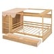 preview thumbnail 9 of 11, Full Size House Platform Bed with 2 Drawers, Built-in Wardrobe, Wooden Cube Bed Fram with Curtain Fabrics and Shelves, Natural