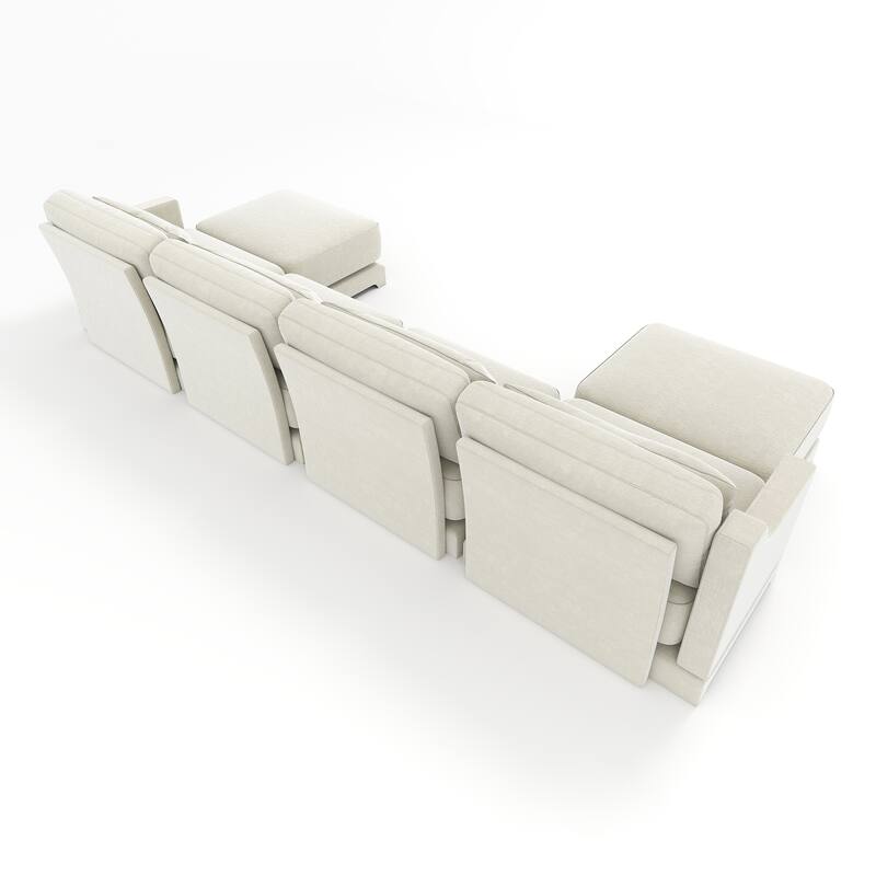 Modern Chenille 4-Seater Sofa with 2 Ottoman, Lumbar Cushions, Ergonomic Backrest, High-Resilience Spongeand Tufted Armrests