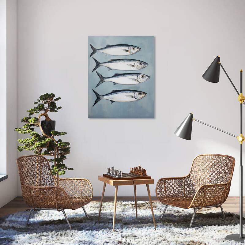 Wynwood Studio Canvas Animals Catch fish treasures Gray and Metallic Silver Nautical & Coastal Wall Art Canvas Print - 30 x 36