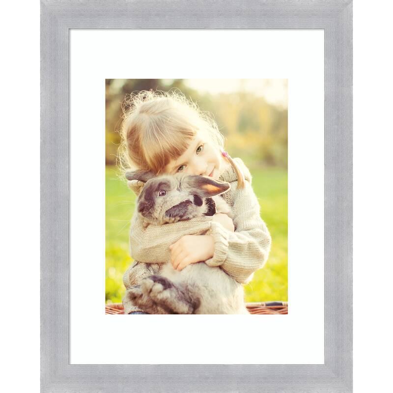 Grace Brushed Gold Narrow Framed Picture Frame, Photo Frame - 11x14 Matted White 8x10 - Grace Brushed Nickel Narrow