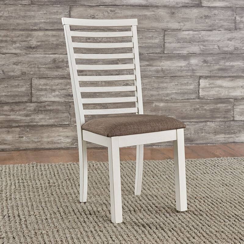 Brook Bay Textured White Carbon Gray Upholstered Ladder Back Side Chair (Set of 2) - Set of 2 - Dining Height
