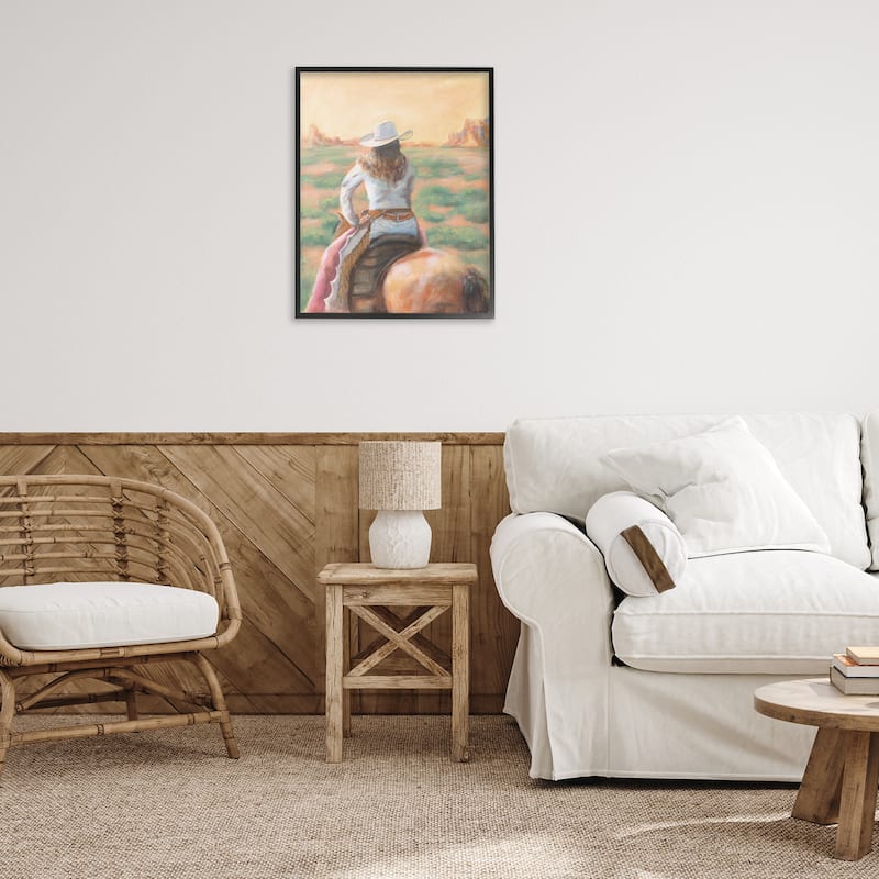 Stupell Cowgirl Atop Country Horse Framed Giclee Art Design By Pam Britton