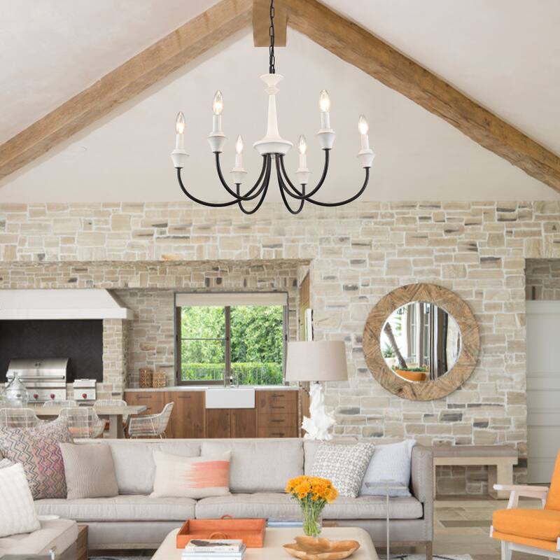 6-Light Modern Chandelier , Farmhouse Candle Chandelier for Dining Room Living Room Bedroom Kitchen - W24.4"x H15.55"