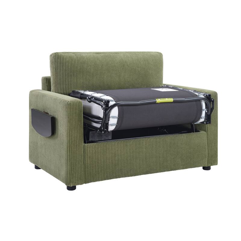 47.2" Twin Size Sleeper Sofa with Foldable Mattress, Side Pocket and 2 USB Ports for Living Room