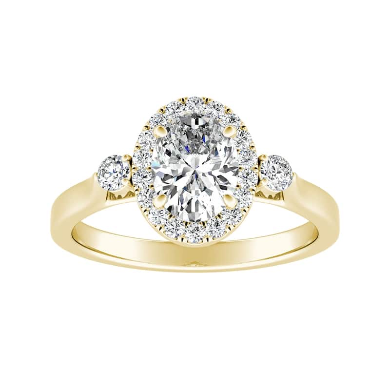 Auriya 14k Gold 1/2ctw Oval 3-stone Halo Diamond Engagement Ring - Yellow - 5.5