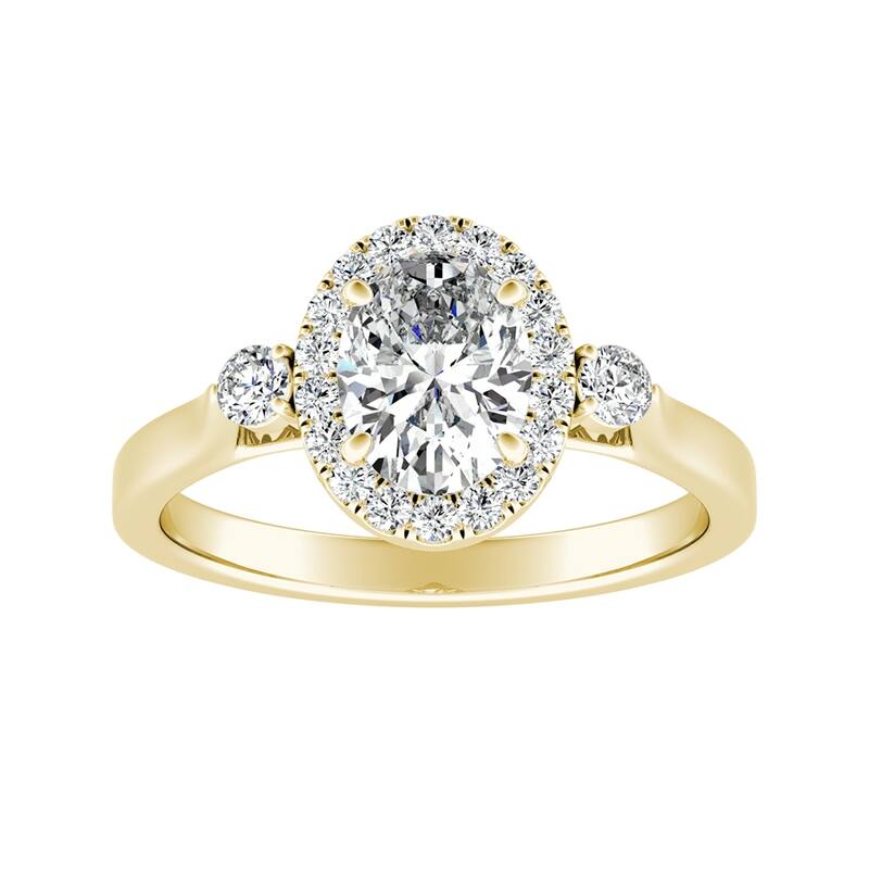 Auriya 18k Gold 1 1/4ctw Oval 3-stone Halo Diamond Engagement Ring - Yellow - 4.5