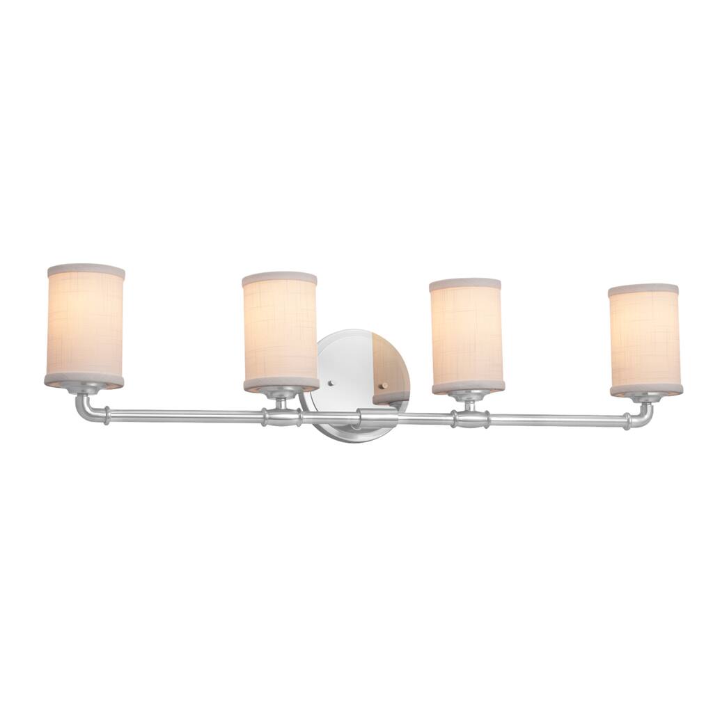 Justice Design Textile Bronx 4-light Polished Chrome Bath Bar, White Cylinder w/ Flat Rim Shade