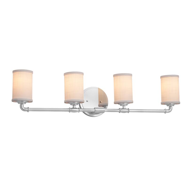 Justice Design Textile Bronx 4-light Polished Chrome Bath Bar, White Cylinder w/ Flat Rim Shade