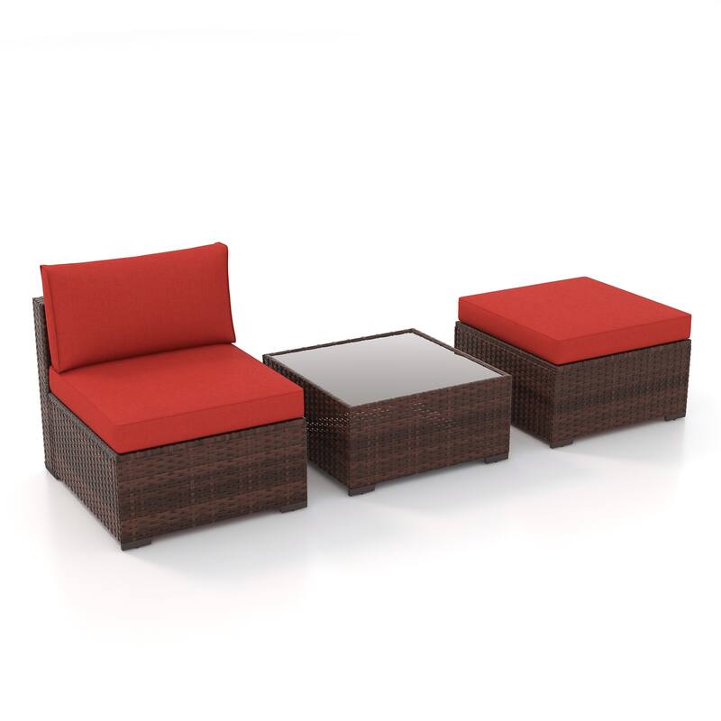 Outdoor 3-Piece Wicker Sofa Set with Ottoman