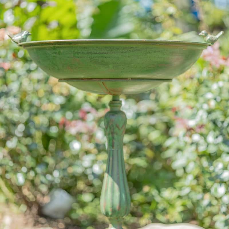 Round Pedestal Birdbath with Bird Details