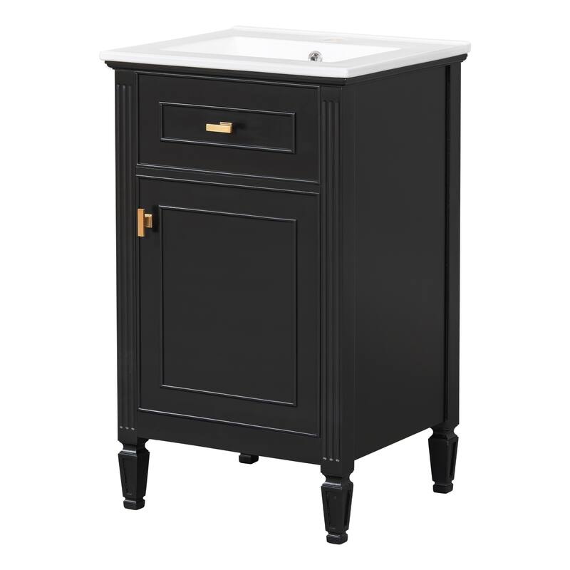 Roomfitters 20" Bathroom Vanity with Sink, Solid Wood Legs, Tilt-Out Drawer & Adjustable Shelf