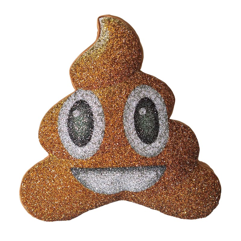 Poop Emoji Shaped Pillow, Luminous Rhinestones on Brown Velvet