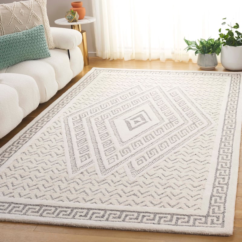 SAFAVIEH Handmade Mykonos Giorgia Modern Wool Rug - 5' x 8' - Ivory/Grey