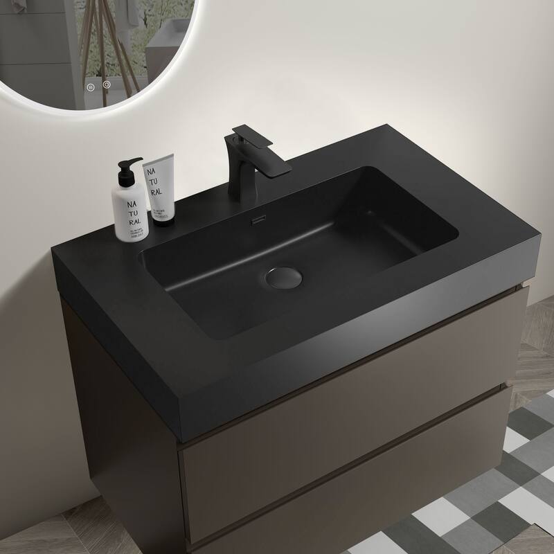 Modern 30" Alice Floating Bathroom Vanity with Rosewood Finish, Handle-Free Design, Silent Soft-Closing Drawers