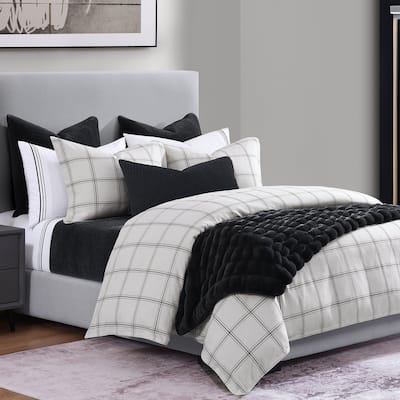 HiEnd Accents Windowpane Plaid Modern Rustic Bedding 3 Piece Comforter Set