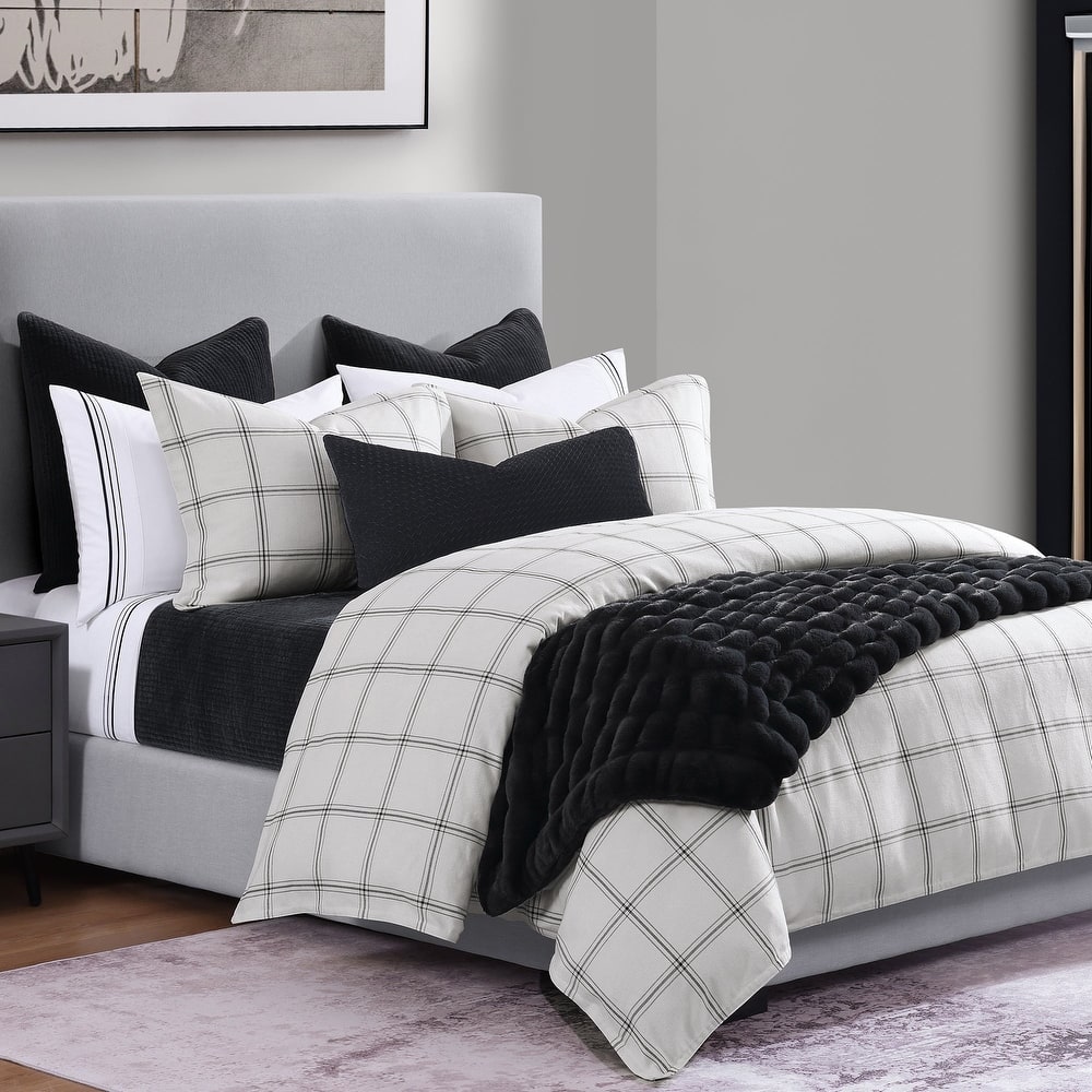 HiEnd Accents Windowpane Plaid Modern Rustic Bedding 3 Piece Duvet Cover Set
