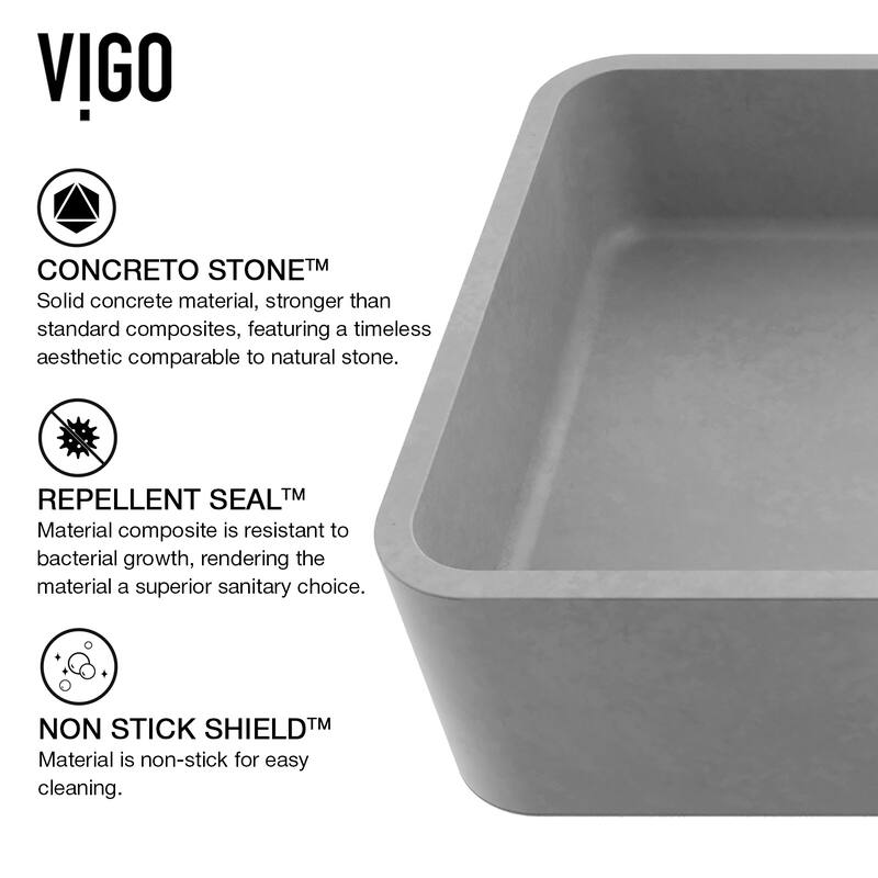 VIGO Cordoba 20"L x 13"W x 5"H Concreto Stone Rectangular Bathroom Vessel Sink
