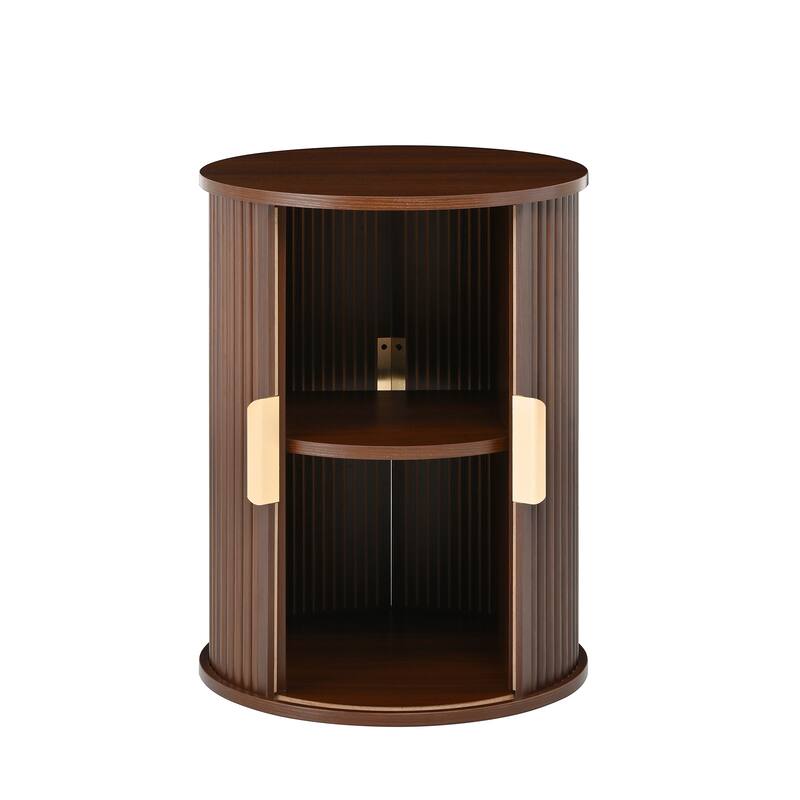 Nesting Coffee Table Set of 2, Modern Storage Coffee Table, Round Tea Table and End Table Set with Sliding Tambour Door