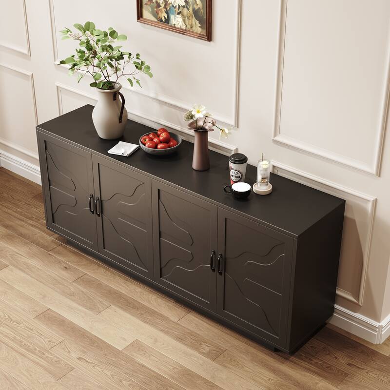 Sideboard with Wine Glass Rack & Smart Drawer, Extra-Large Capacity Storage Cabinet, Buffet Cabinet with Adjustable Shelves