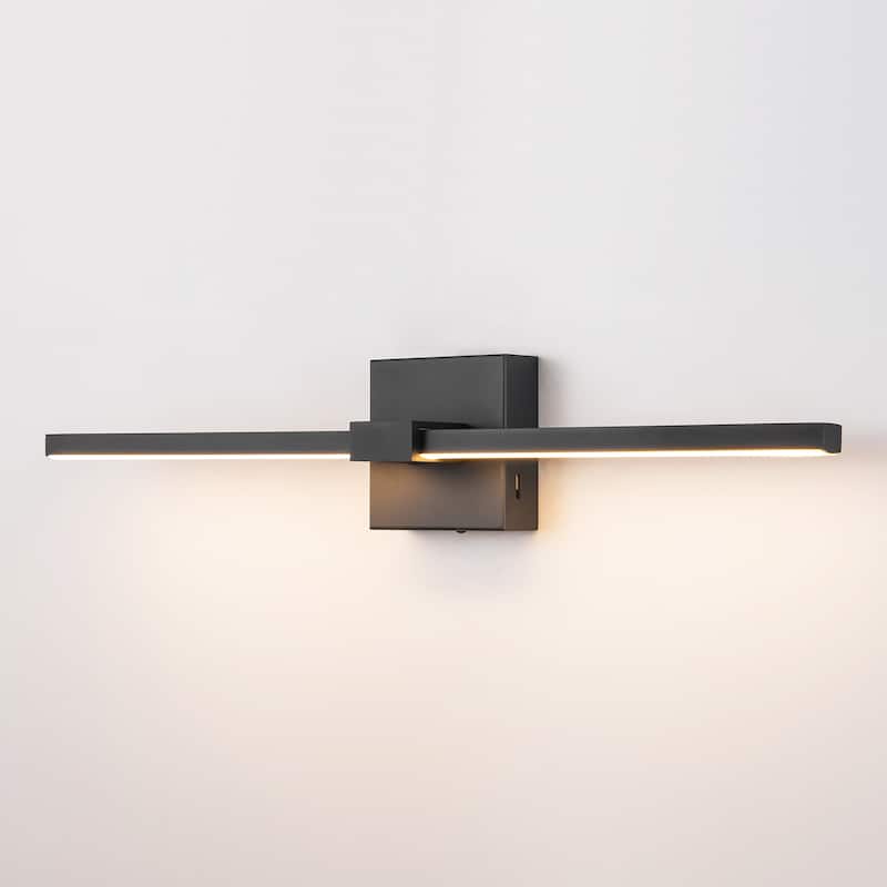 1-Light Modern Black Aluminum Linear Wall Light Strip Dimmable Integrated LED Bathroom Vanity Light