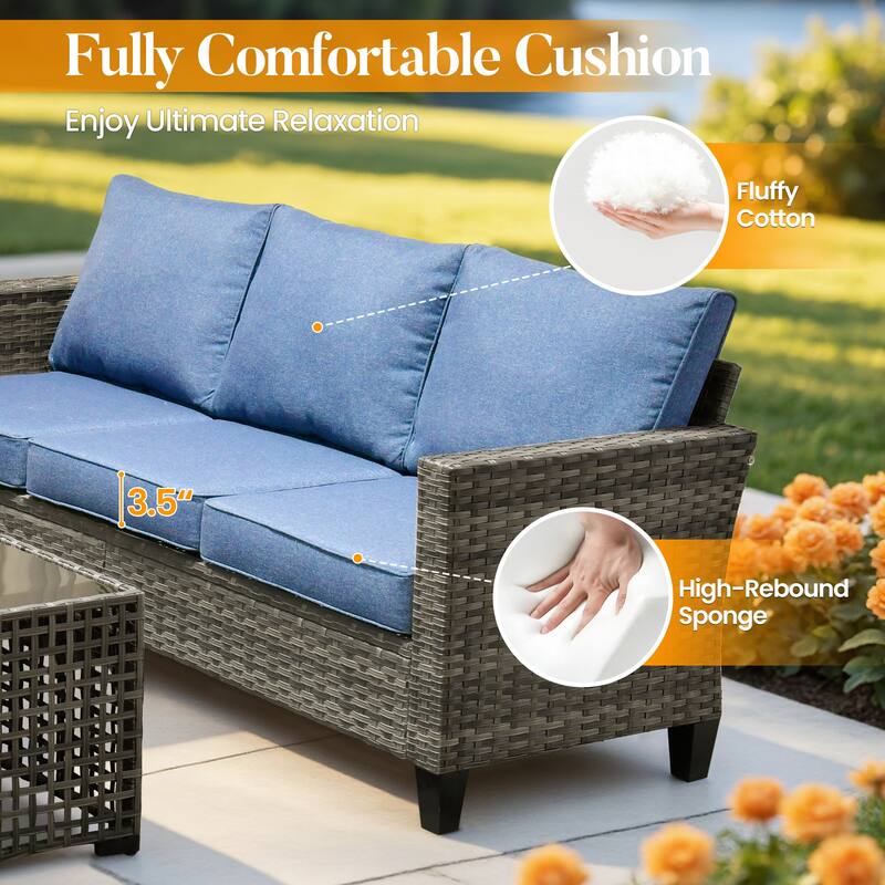 HOOOWOOO 7-piece Wicker Rattan Patio Furniture Set with Fire Pit Table