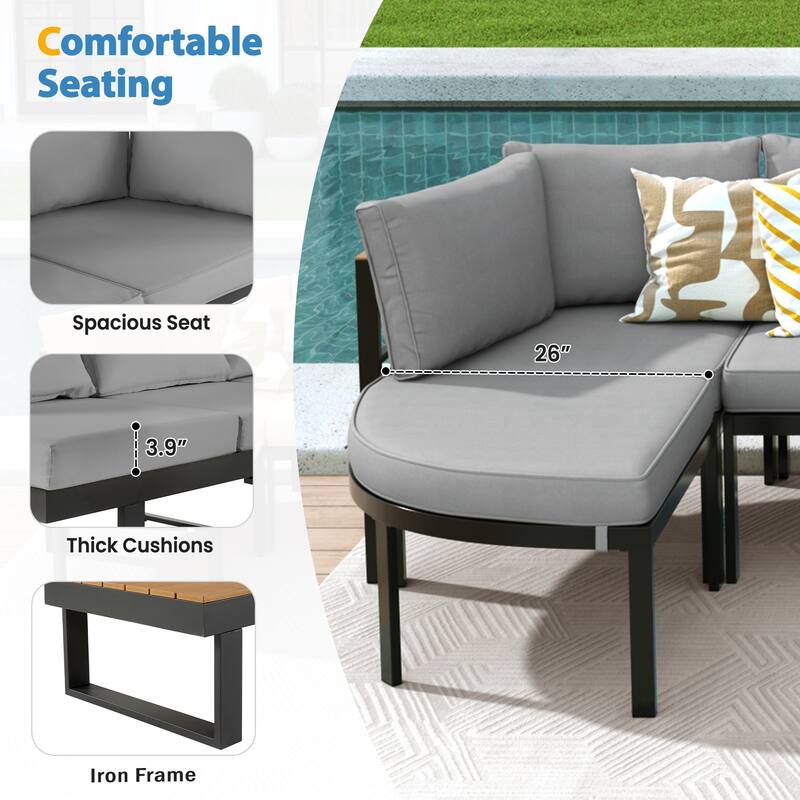 9 Piece Outdoor Iron Conversation Sofa Set All Weather U Shaped Patio Sectional Sofa Set with Coffee Table and Ottoman