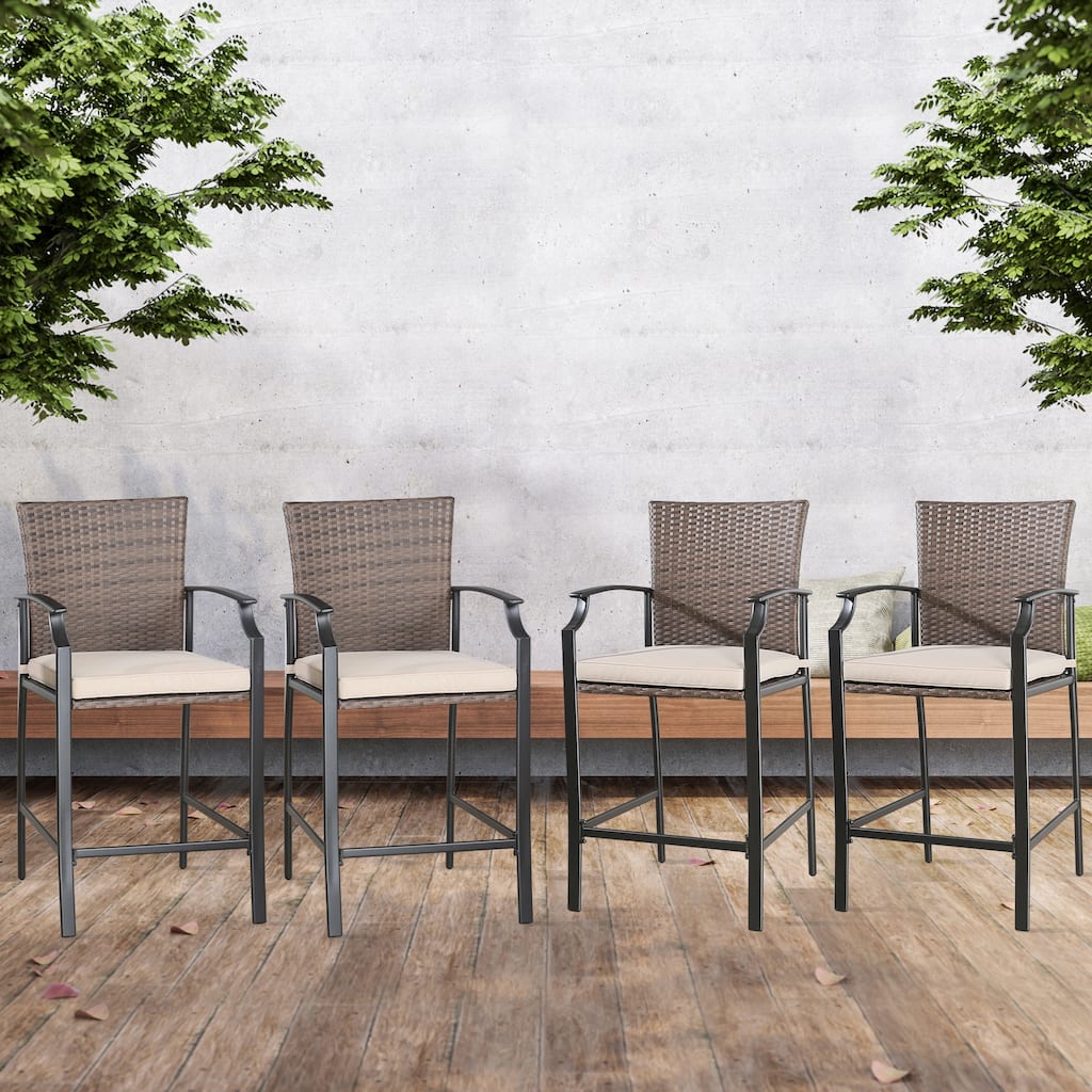 Outdoor Wicker Bar Stools Set of 4 Patio Height Bar Chairs