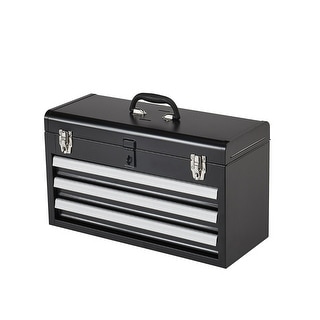 20.5 Inch Black Metal Portable Toolbox with 3 Drawers and Built In Lock ...