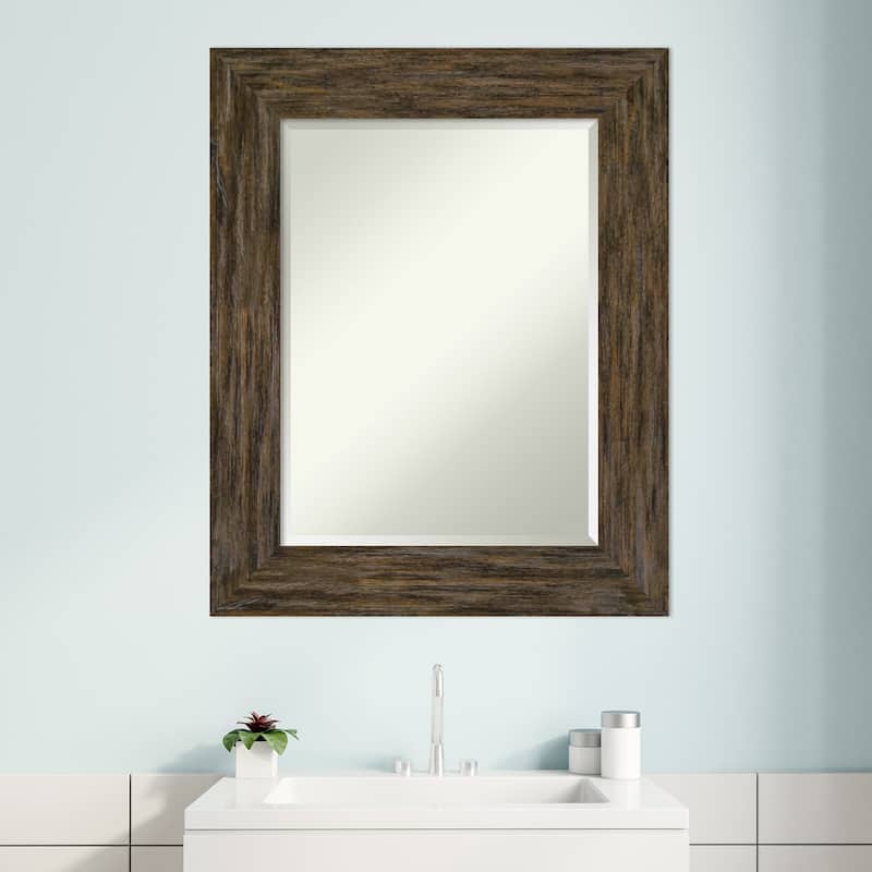 Beveled Wood Bathroom Wall Mirror - Fencepost Brown Frame