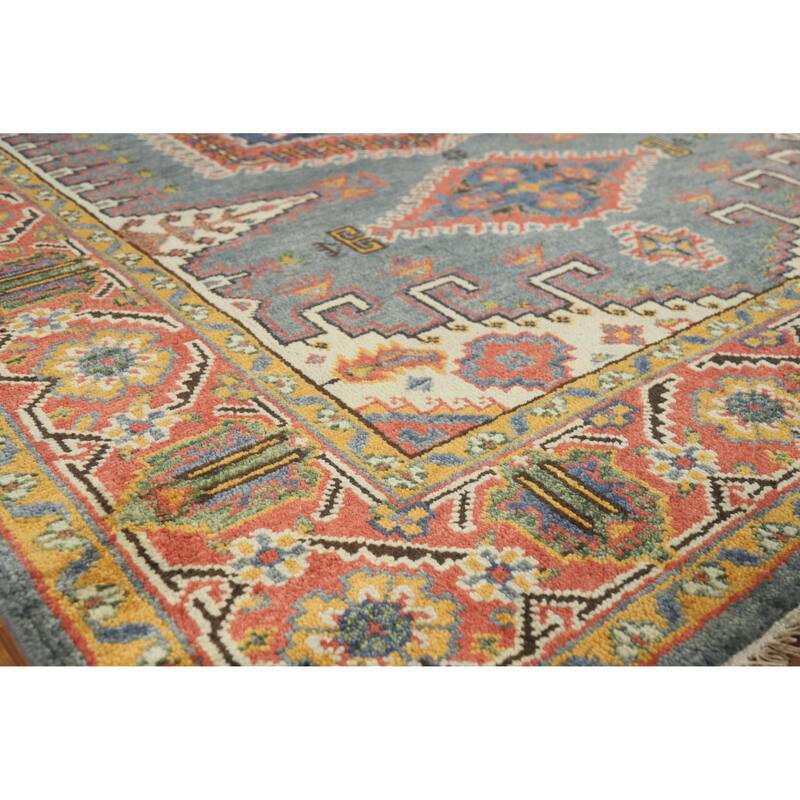 Blue Viss Indian Area Rug Hand-Knotted Wool Carpet - 6'0" x 8'10" - Blue - 6'0" x 8'10"