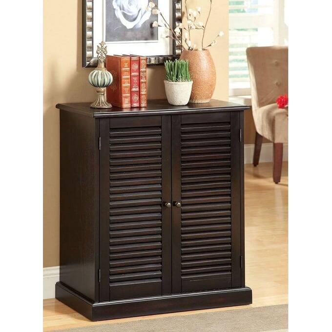 Shoe Cabinet with 2 Louver Design Doors, ,Freestanding Shoe Storage Organizer, Wood Shoe Rack with Adjustable Shelves