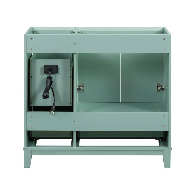 36 Inch Modern Green Bathroom Vanity with USB Charging, Resin Sink, 2 Doors and 3 Drawers
