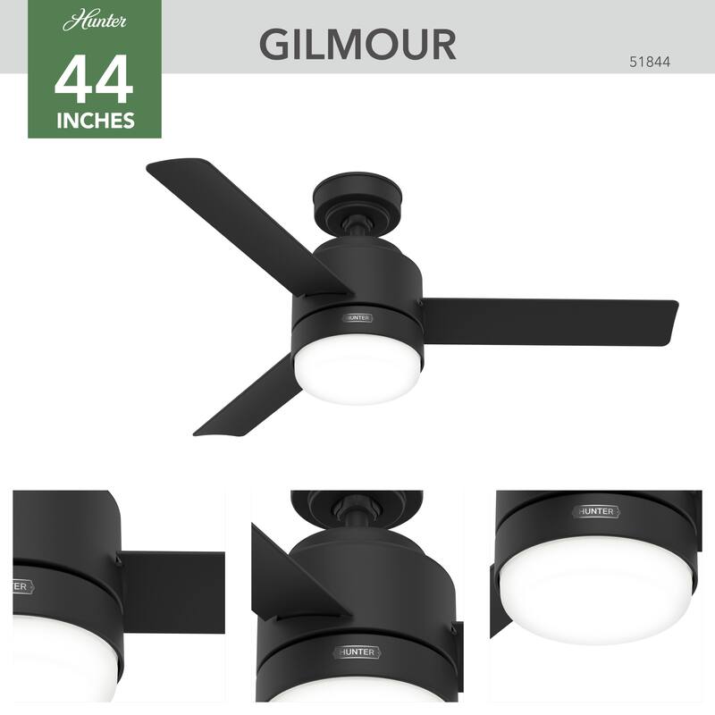Hunter 44" Gilmour Outdoor Ceiling Fan with LED Light, Handheld Remote, Damp-Rated - Transitional, Contemporary