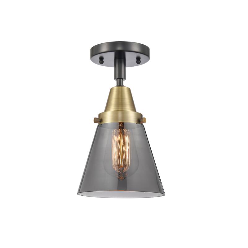 Innovations Lighting Caden Cone - 1 Light 6" Flush Mount - Black Antique Brass/Light Smoke