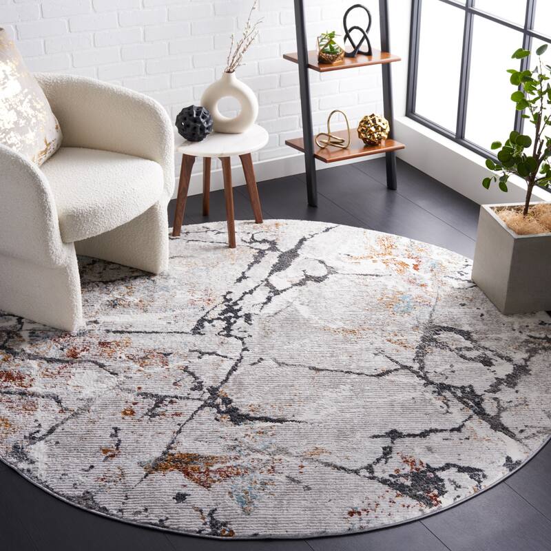 SAFAVIEH Meadow Vilma Modern Abstract Rug - 6'7" Round - Light Grey/Black